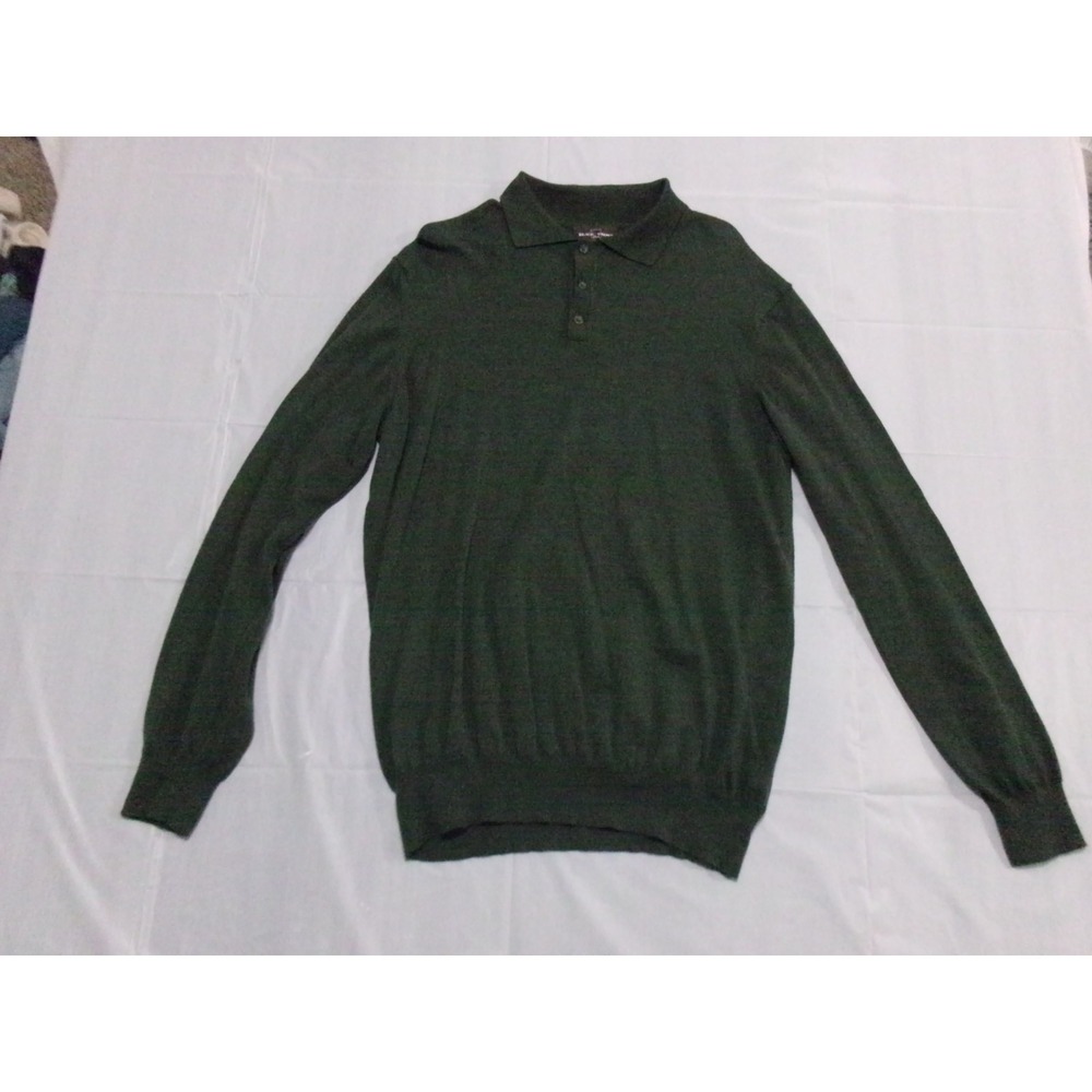 Black Brown 100% Merino Wool Long sleeve Polo Shirt Made in Italy